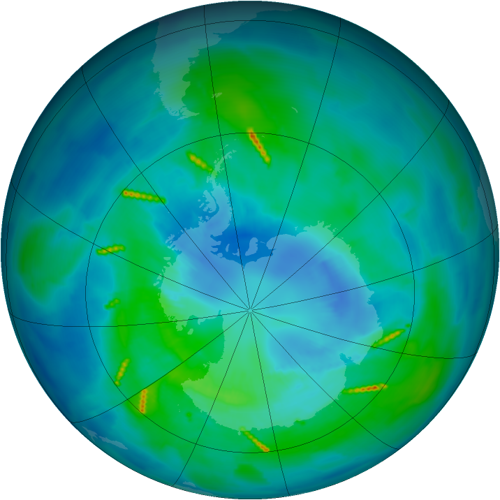 Antarctic ozone map for 01 April 2011
